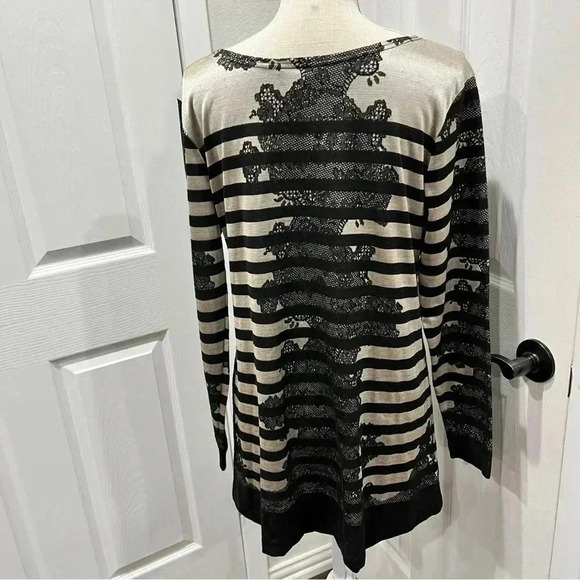 Isabel Gorgeous long lace Striped gold & black blouse shirt tunic w beading - Picture 2 of 8